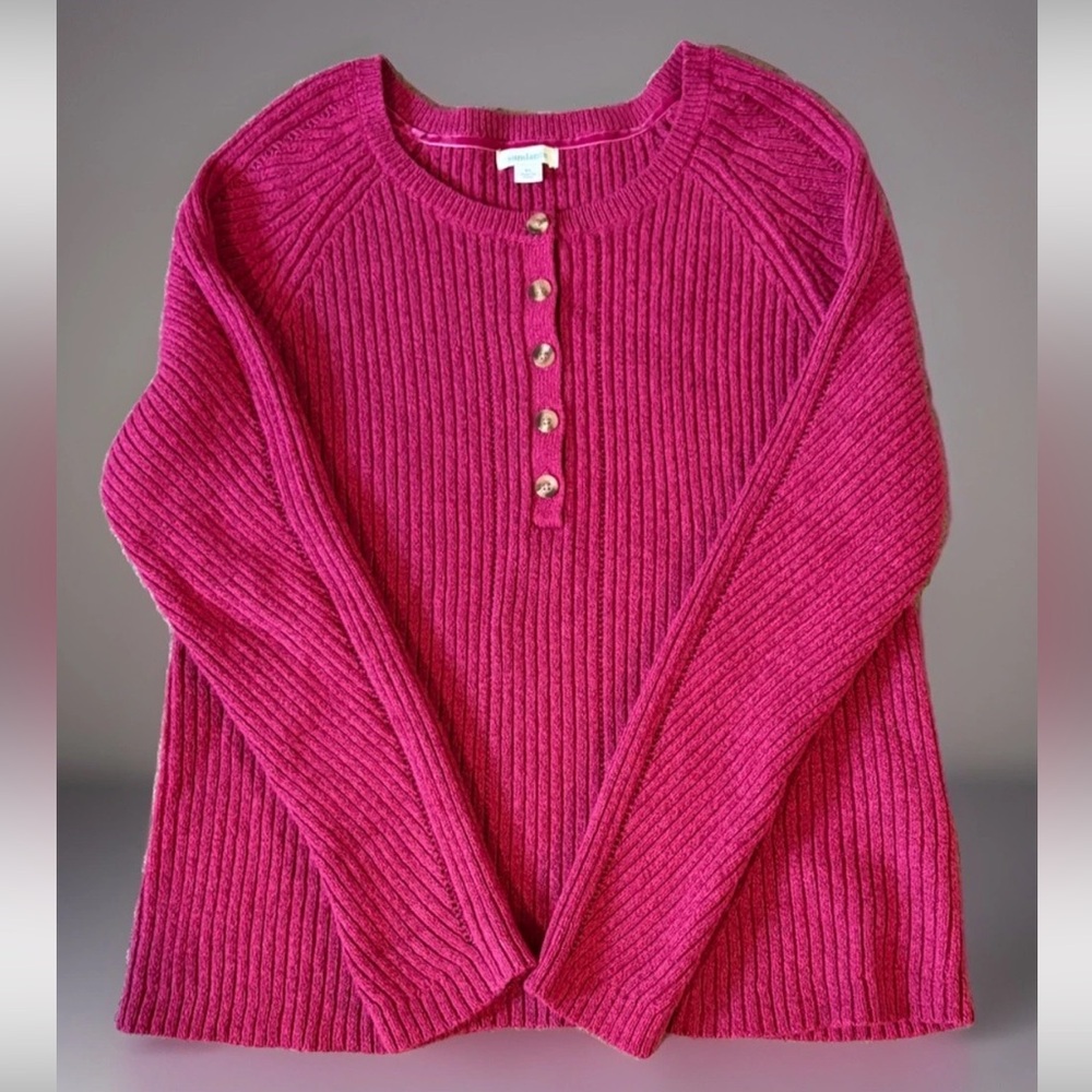 Sundance Catalog Birdie Henley Ribbed Sweater Cotton Silk Blend Size XL